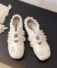 Fashion Lace Splicing Flat Shoes Silver Faux Leather