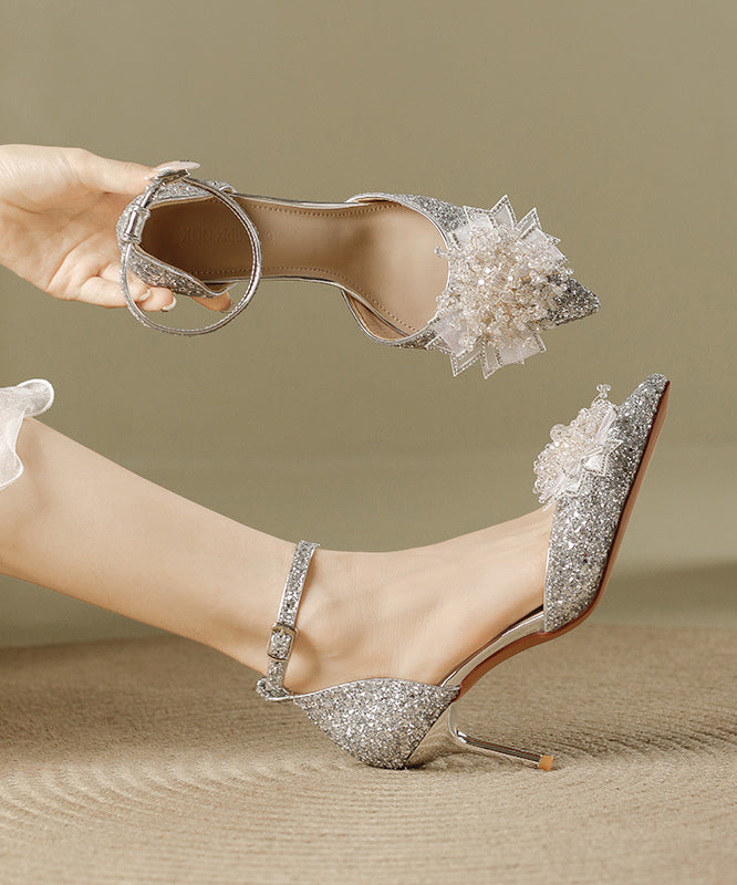 Fashion Silver Sequins Splicing Stiletto High Heels Pointed Toe