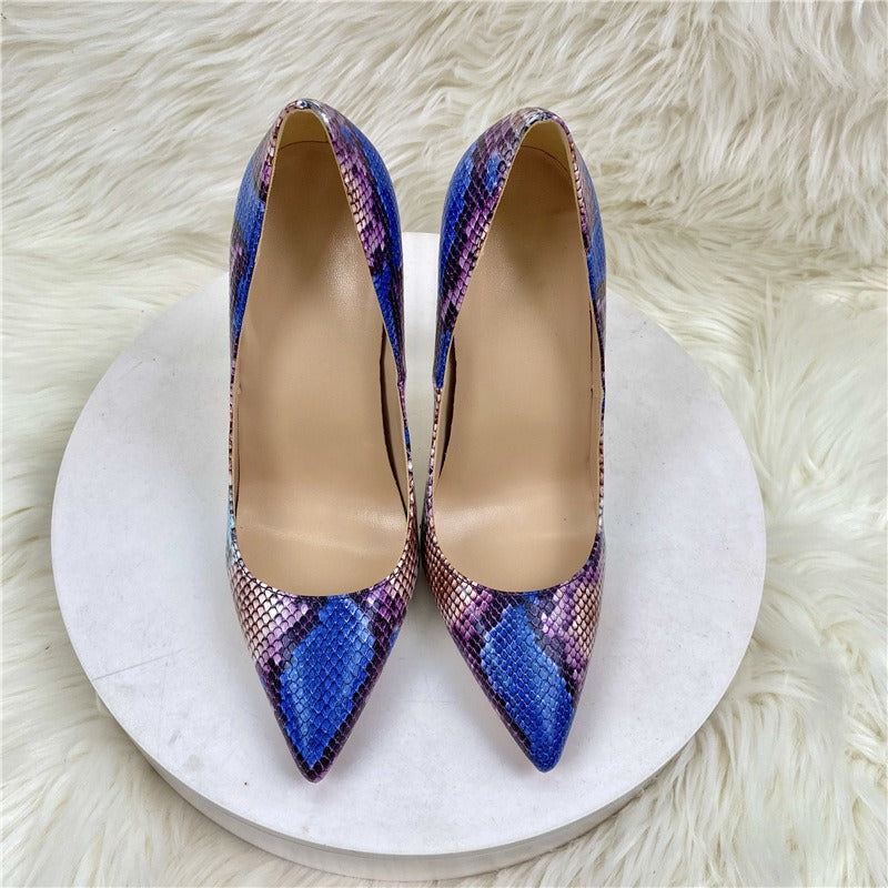 Pre Order:  Blue Snake Faux Leather Stilettos