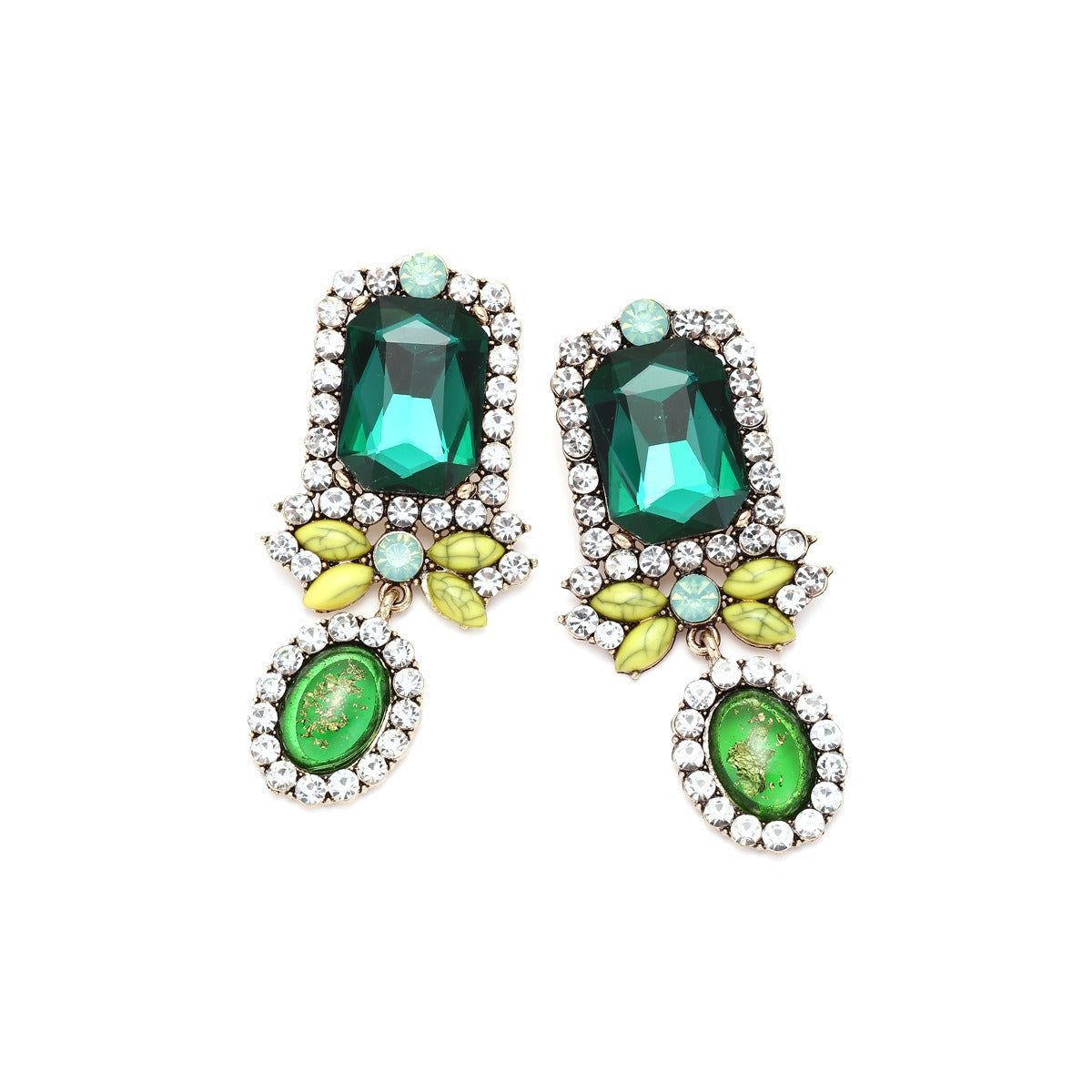 Green Geometric Diamond Earrings