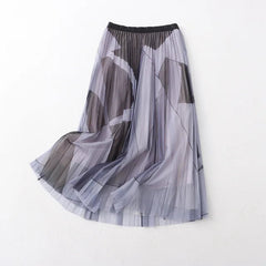 Elegant Printed Pleated Mesh Skirt