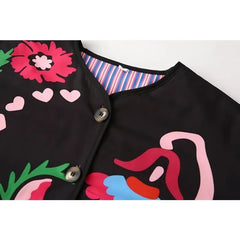 Vintage Floral Front Pockets Padded Coat