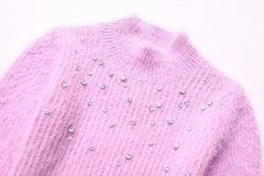 Rhinestones Sparkle Cropped Knit Sweater