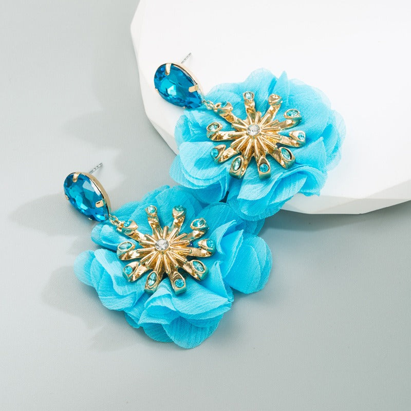 Alloy Diamond Inlaid Flower Earrings