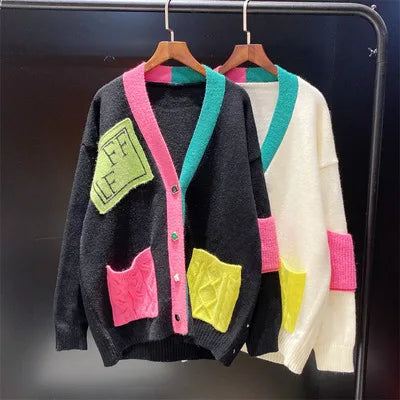 Color Play Patches Knitted Cardigan