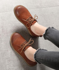 Casual Cross Strap Flat Shoes Brown Cowhide Leather