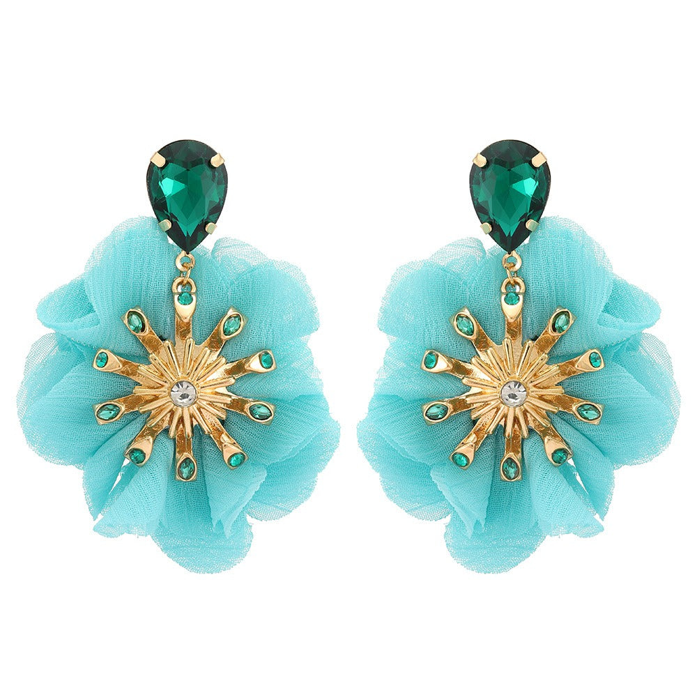 Chiffon Diamond Large Flower Earrings