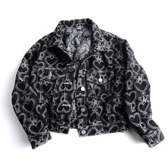 Crowned Hearts Cropped Denim Jacket