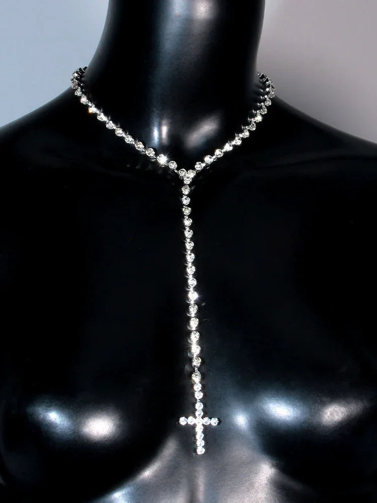 Cross Pendant Long Charm Necklace