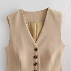 Single Breasted Buttoned Vest + High Waisted Skirt