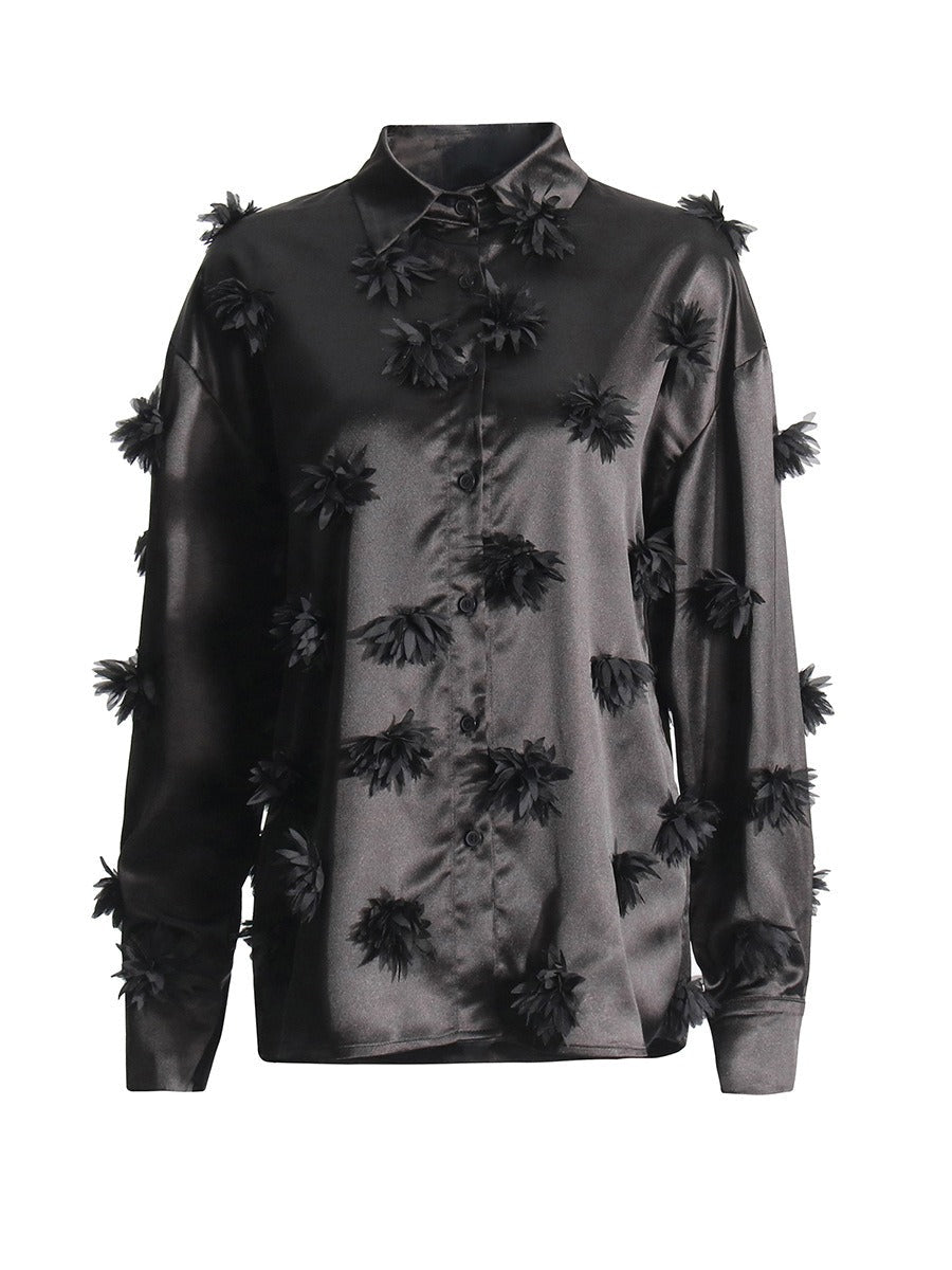 3D Flower Patchwork Long Sleeve Shirt