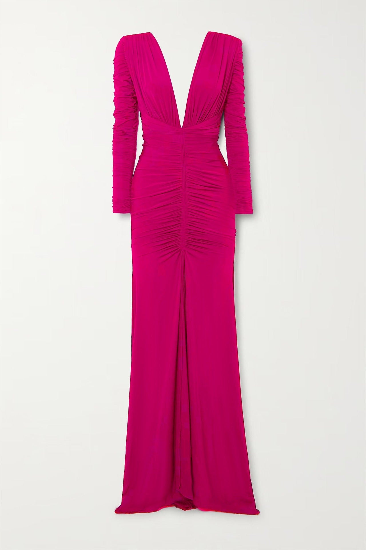Pleated Deep V Long Sleeved Fishtail Pleated Dress
