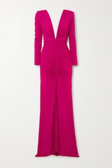 Pleated Deep V Long Sleeved Fishtail Pleated Dress