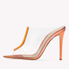 Transparent One Line Rhinestone Stiletto Sandals