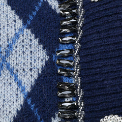Rhombus Jacquard Diamond Stitching V-neck Knitted Cardigan