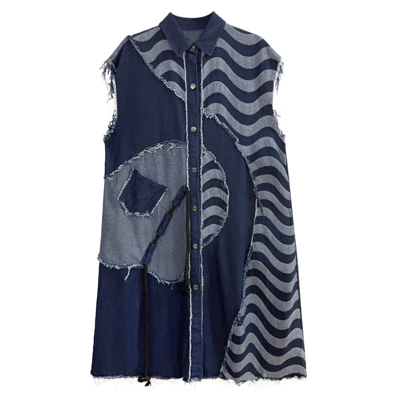 Asymmetrical Patchwork Denim Sleeveless Dress