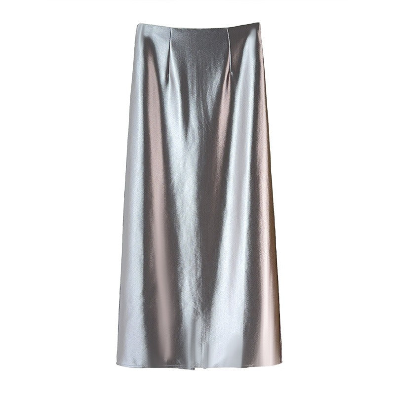 High End Solid Shiny Satin Skirt