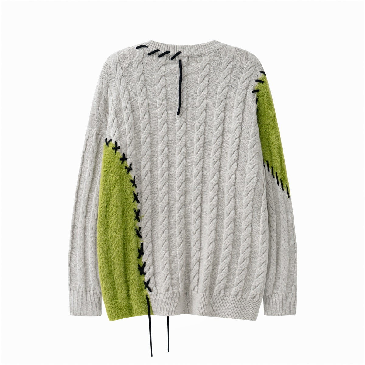 Contrast Topstitch Patchwork Knit Sweater