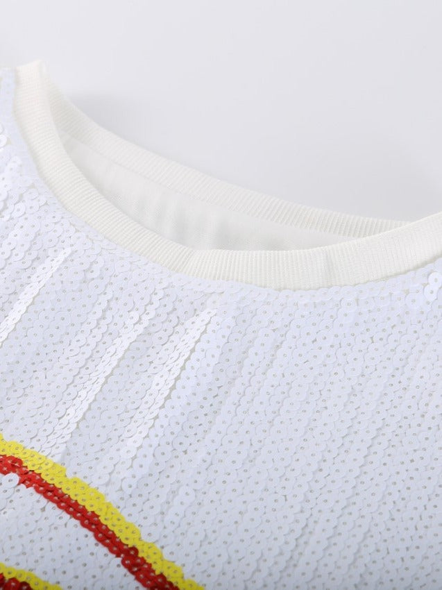 White Sequined Loose Rugby Jersey