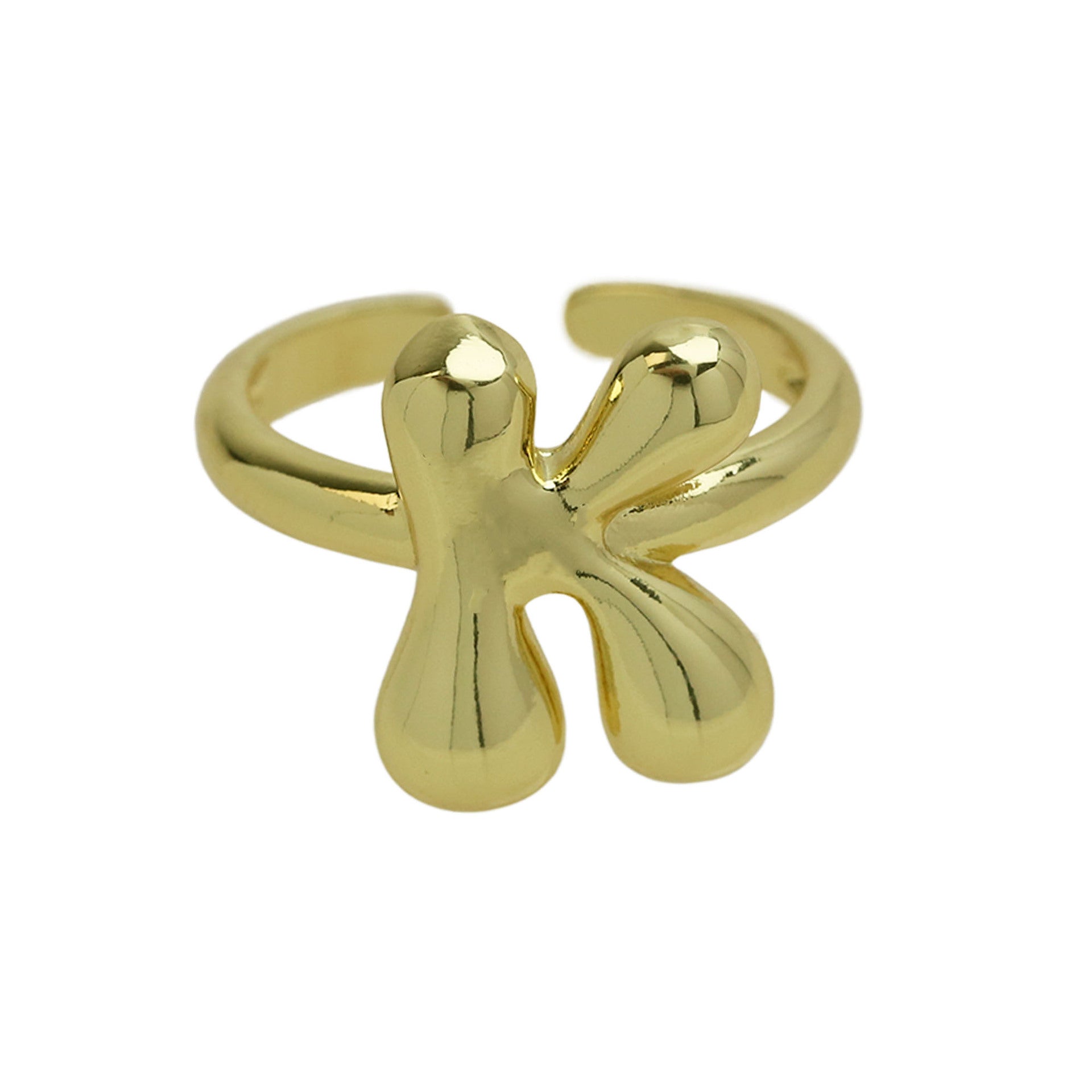 Golden Smooth Bubble Balloon Chubby Alphabet Ring
