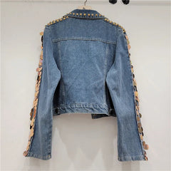 Sequin Diamond Rivet Loose Vintage Denim Jacket