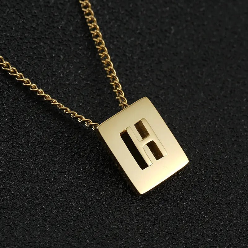 Stainless Steel Square Letter Necklace