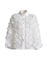 3D Flower Fluff Mesh Shirt