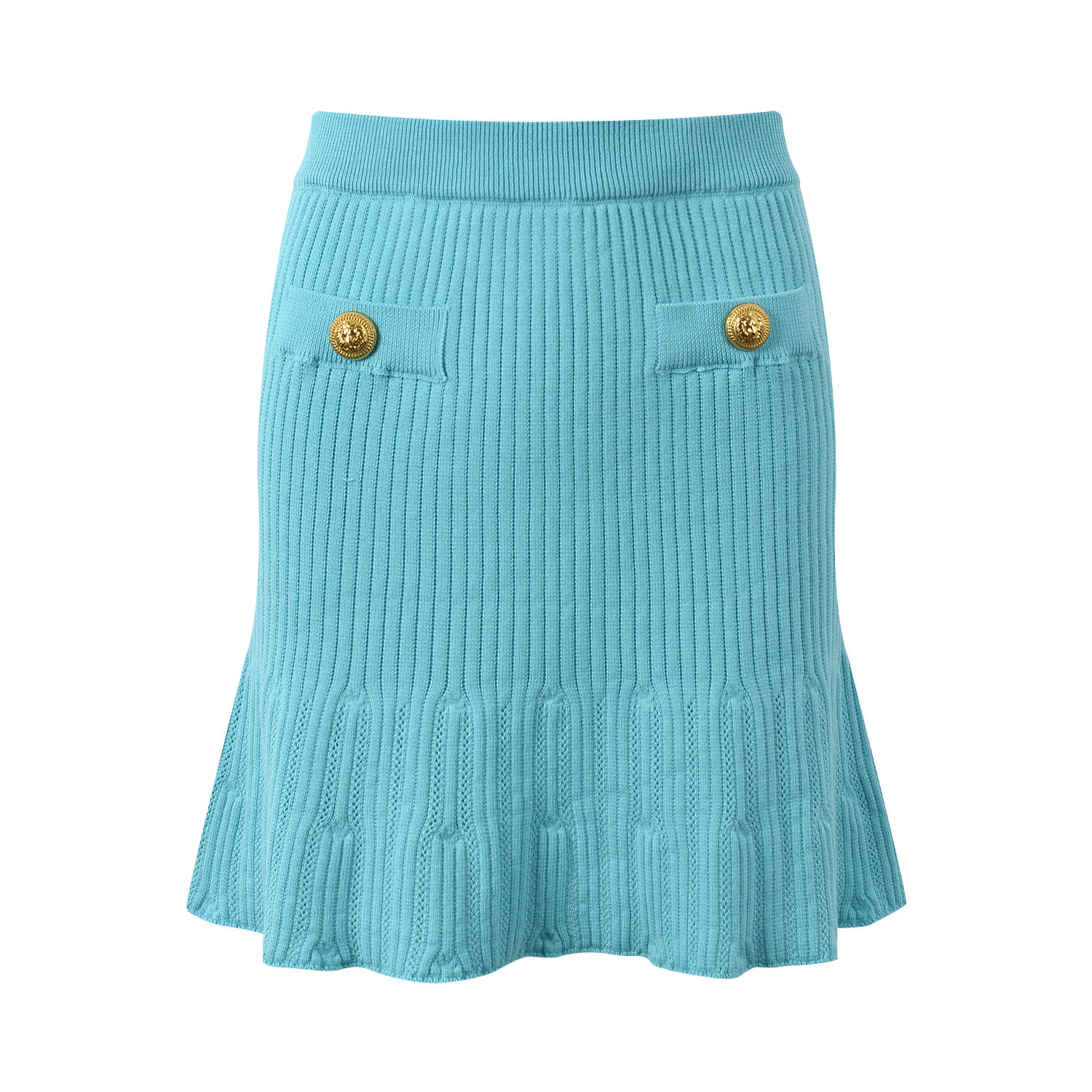 Round Neck Metal Buckle Slim Fit Knitted Top + Mini Skirt