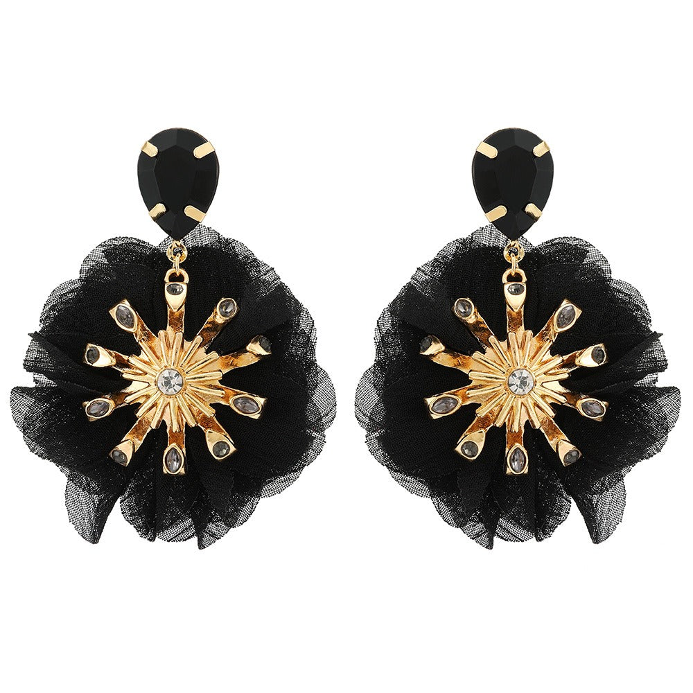 Chiffon Diamond Large Flower Earrings