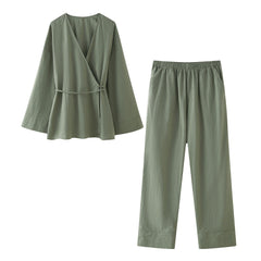 Solid Kimono Style Top + Pants