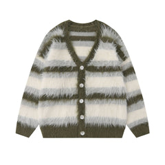 Furry Striped Knitted Cardigan