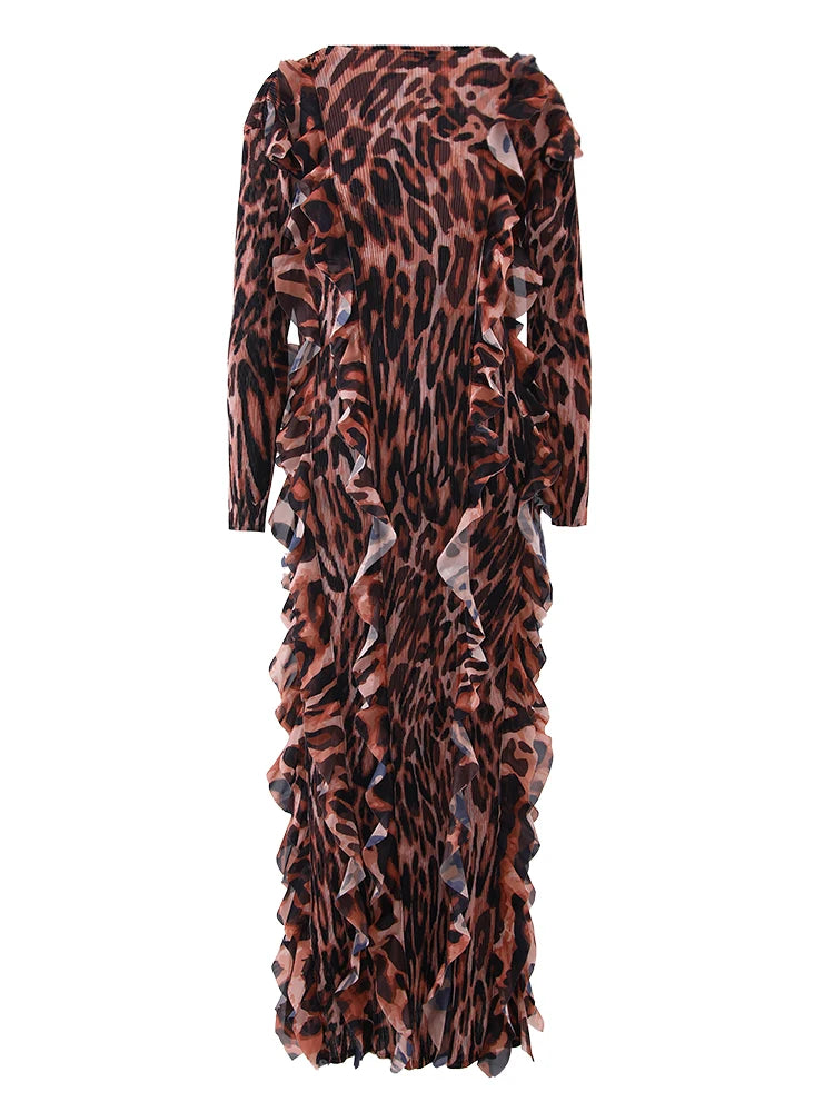 Vintage Leopard Print Pleated Dress