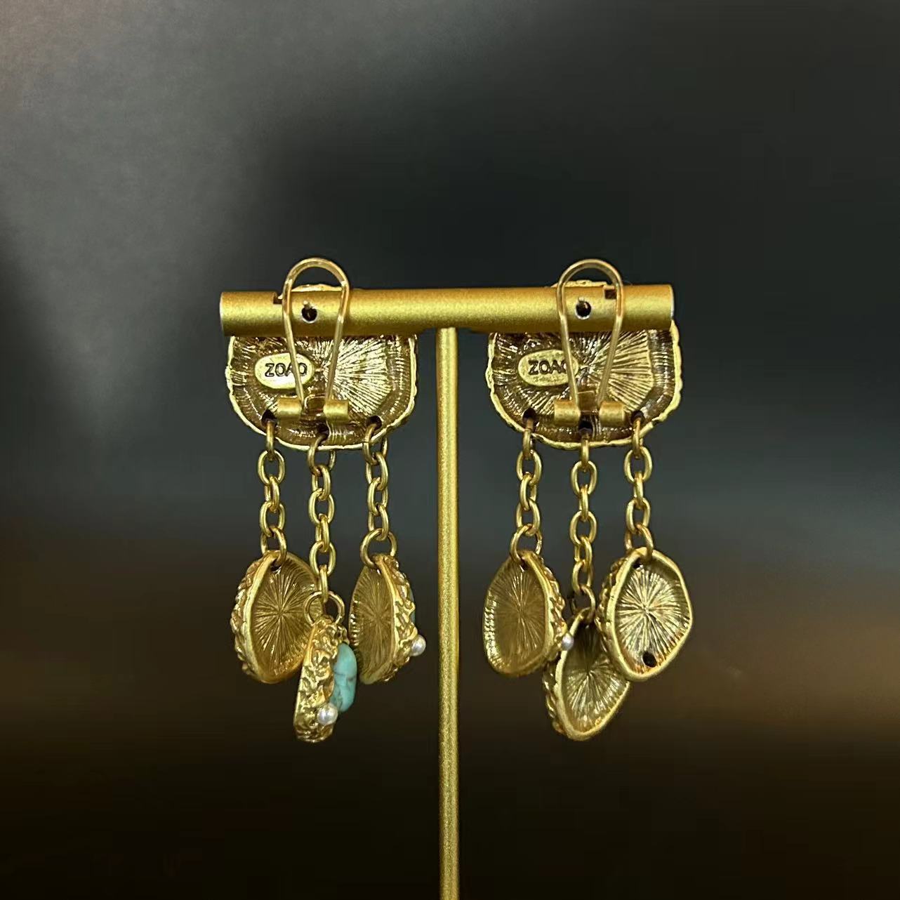 Vintage Heavy Amethyst Turquoise Tassel Earrings