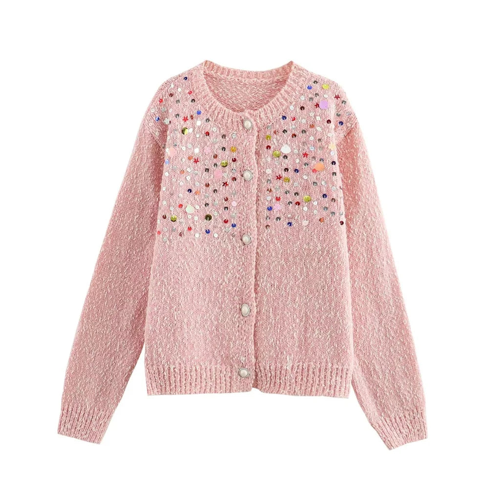 Colorful Sequin Long Sleeve Knitted Cardigan