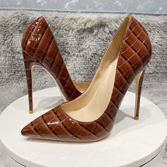 Coffee Croc Skin Pumps