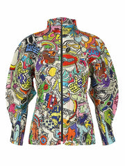 Graffiti Print Pleated Loose Jacket