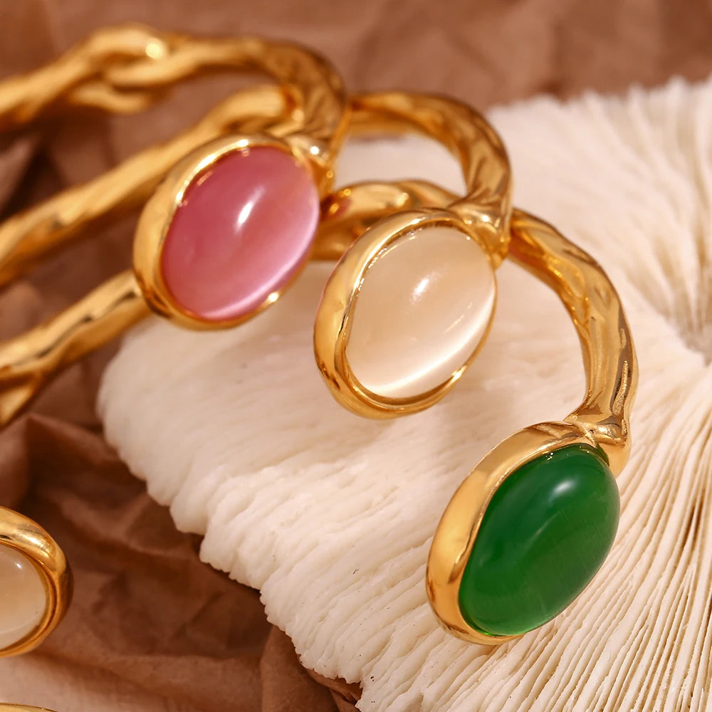 Oval Agate Stone Stainless Steel Bracelet