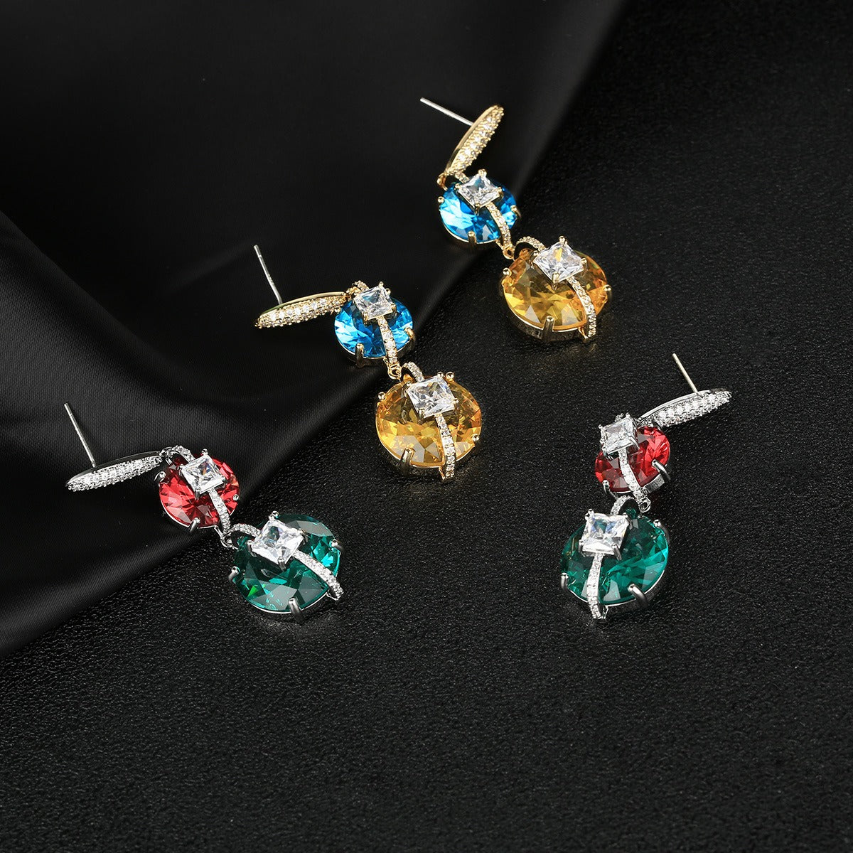 Colorblock Geometric Micropaved Zirconia Stud Earrings