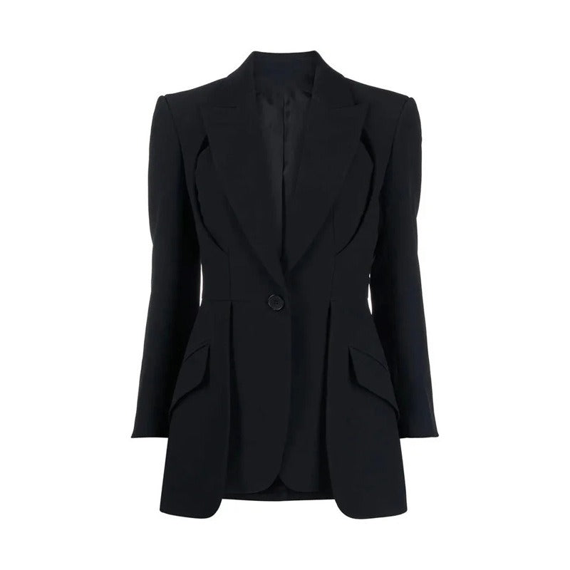 Solid Hollow Out Irregular Blazer