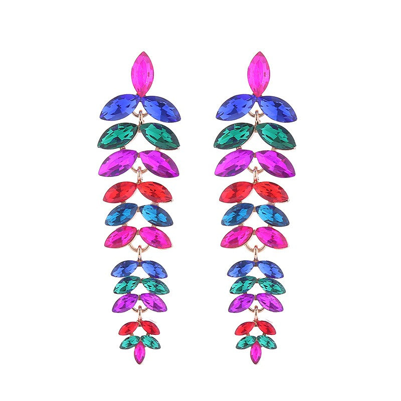Multi-Layered Diamond Leaf Flower Earrings
