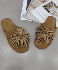 New Comfy Pink Suede Tasseled Splicing Slide Sandals