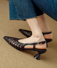 Classy Beige Sandals Splicing Kitten Hollow Out Sandals Pointed Toe