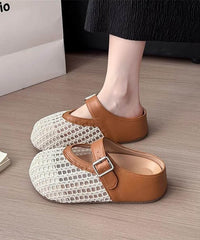 Brown Platform Faux Leather Fashion Splicing Slide Sandals