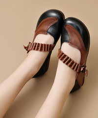 Comfy Black Buckle Strap Flat Feet Shoes Splicing Flat Shoes For Women