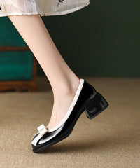 Classy Black Bow Splicing Chunky Shoes Faux Leather