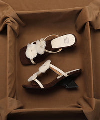 Summer New Beige Flower Wedge Heel Open Toe Slippers
