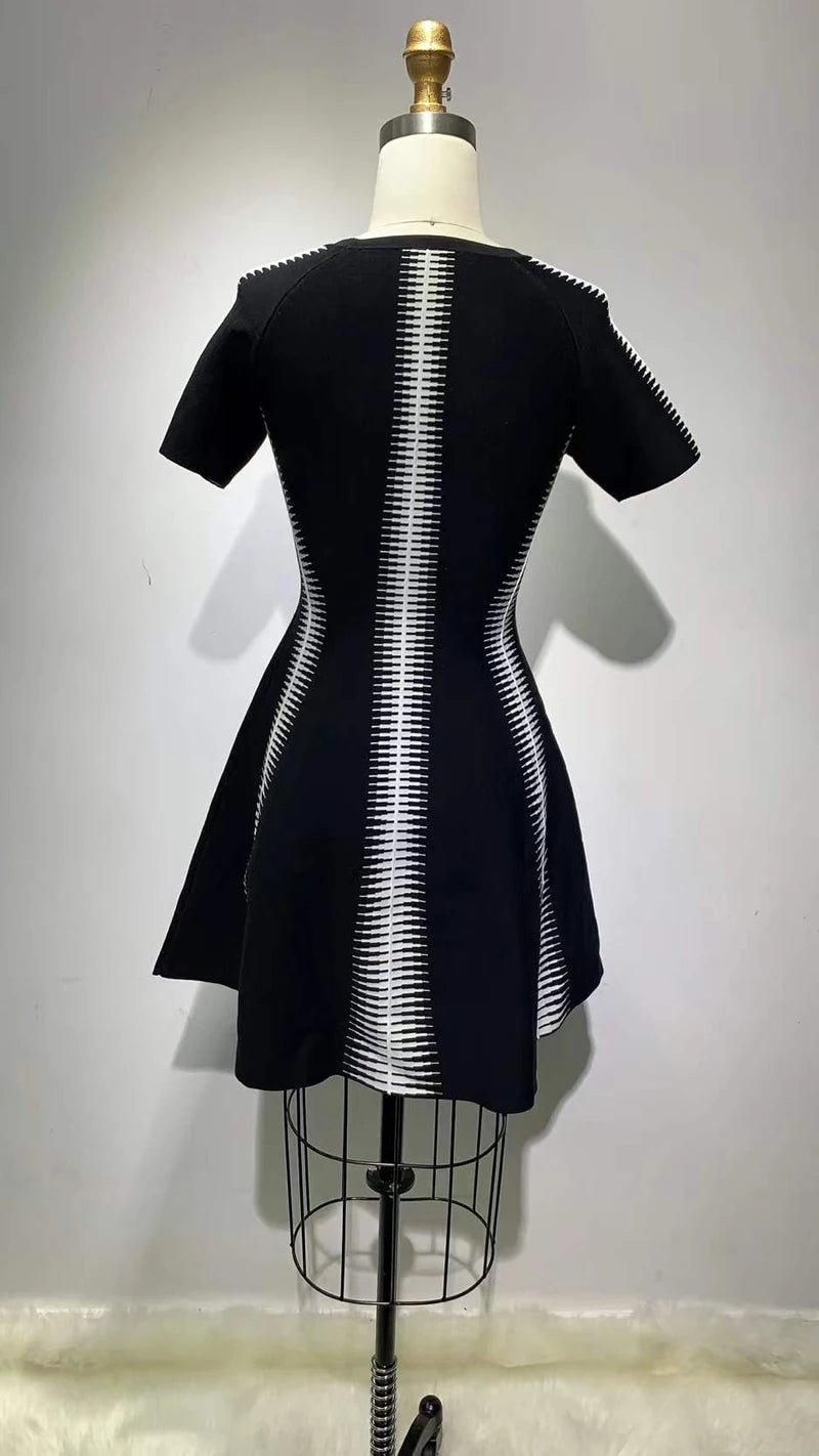 Short Sleeves Striped Cocktail Dress