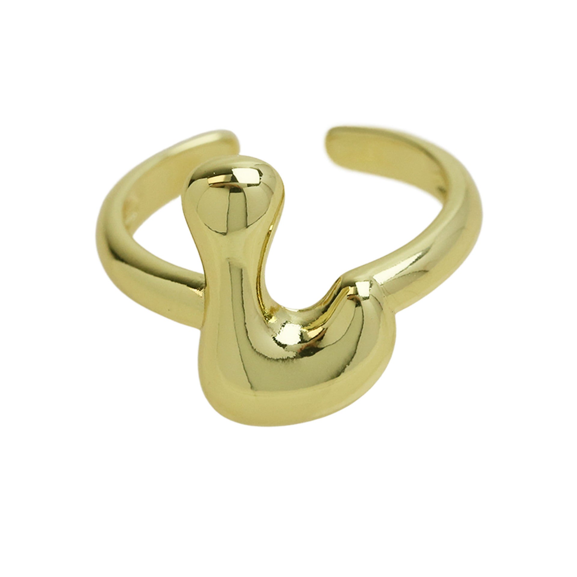 Golden Smooth Bubble Balloon Chubby Alphabet Ring