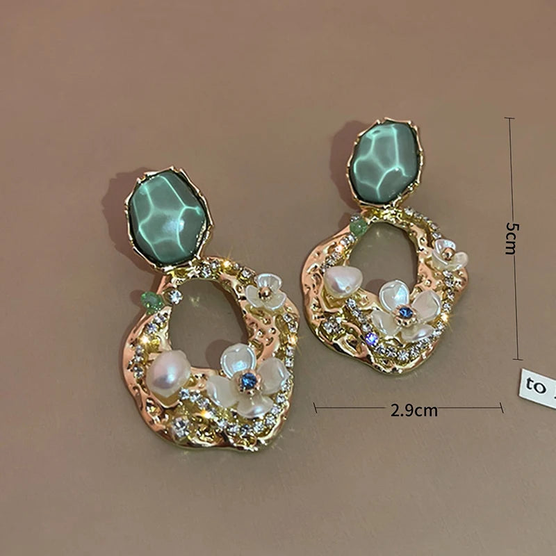 Zircon Pearl Flower Drop Earrings