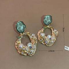 Zircon Pearl Flower Drop Earrings